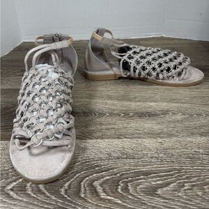 Musse & Cloud Shoes Women 10 Taupe Suede Ring Cage Sandal heel Zip Boho Neutral